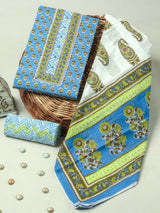 Pastel Blue Ethnic Handblock Print Cotton Suit with Cotton Dupatta
