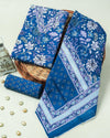 Royal Blue Floral Handblock Print Cotton Suit with Cotton Dupatta
