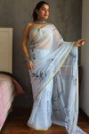 Hand Brush Painted Chiffon Saree with Blouse ( CIA17)