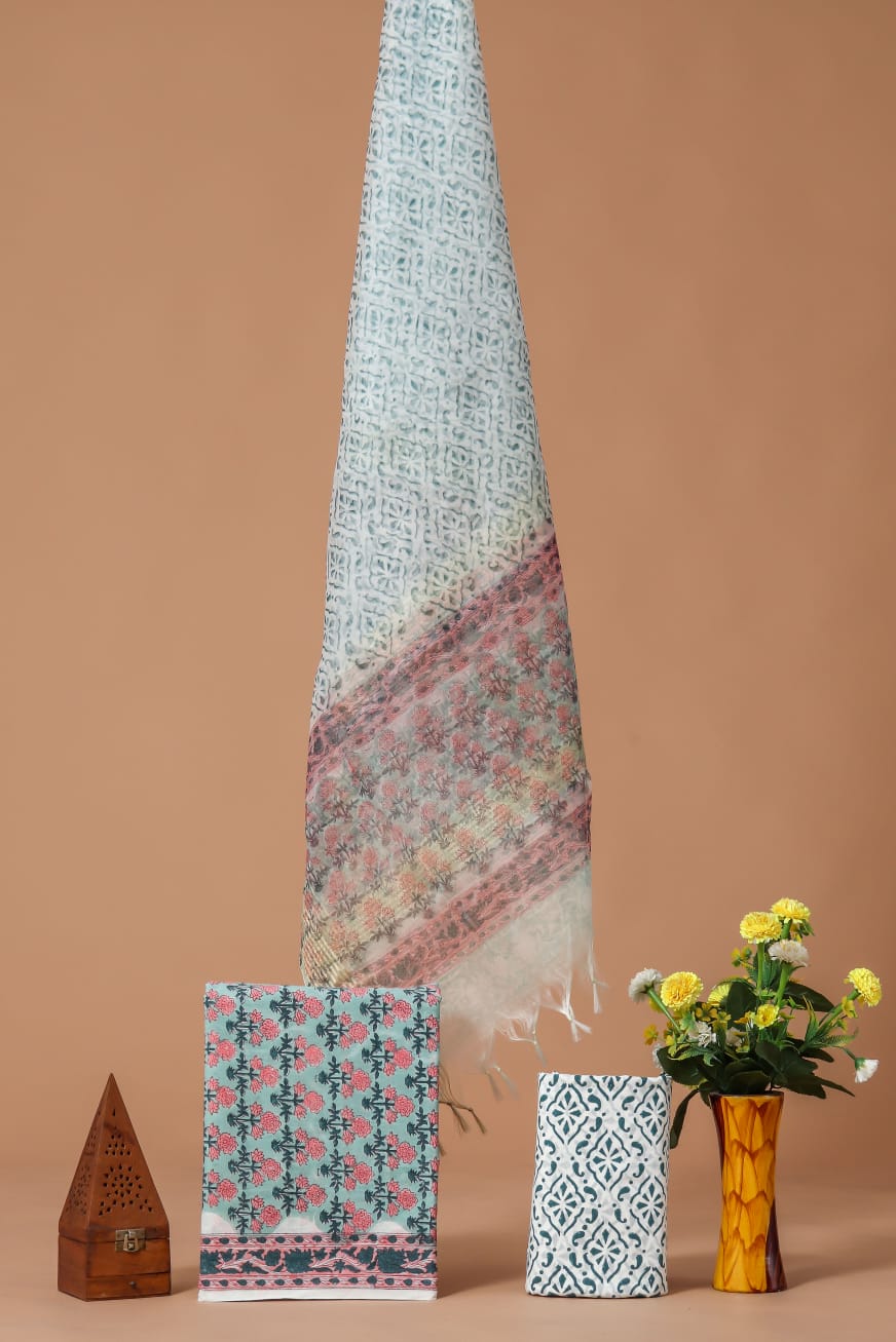 PRIMIUM JAIPURI COTTON SUIT WITH ORGANZA SILK DUPPATA (COS29)
