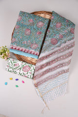 HAND BLOCK PRINTED KOTA DORIYA SUIT WITH KOTA DORIYA DUPPATA (FKS27)