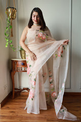 HAND BURSH PAINTED ORGANZA SILK SAREE WITH BLOUSE (CIB15)