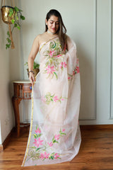 HAND BURSH PAINTED ORGANZA SILK SAREE WITH BLOUSE (CIB11)