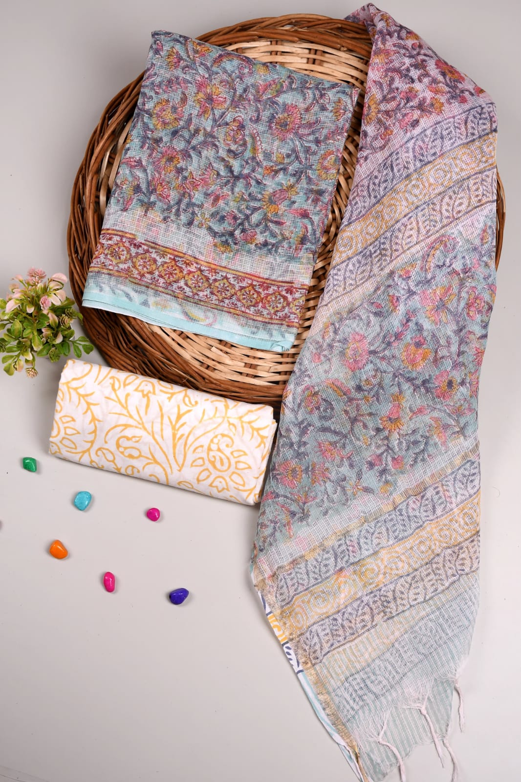 HAND BLOCK PRINTED KOTA DORIYA SUIT WITH KOTA DORIYA DUPPATA (FKS40)