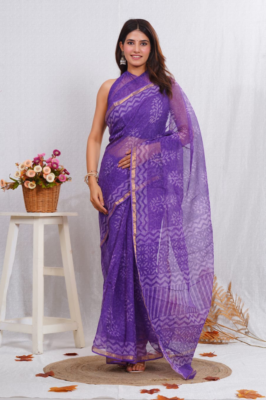 Jaipuri Block Printed Cotton Kota Doriya Saree (CIS7)