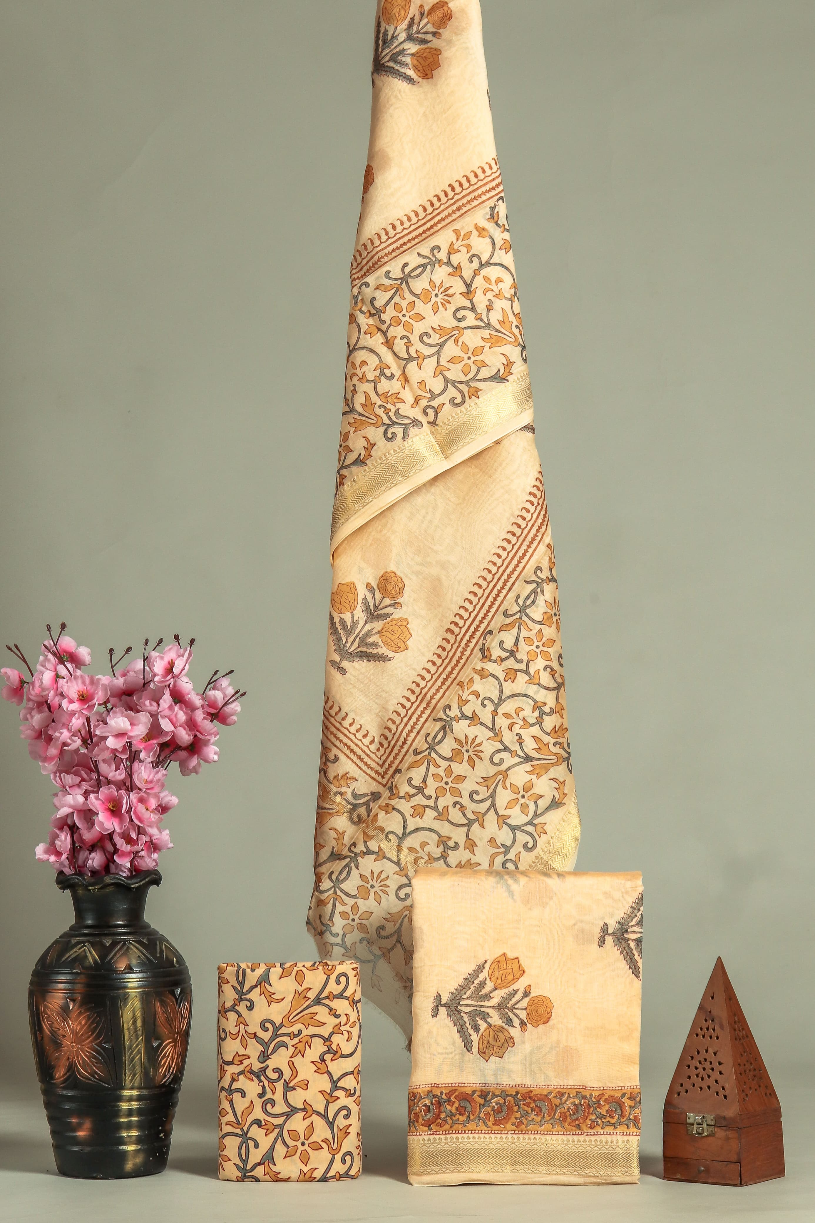 JAIPURI HAND BLOCK PRINTED MAHESHWARI SILK SUIT WITH SILK DUPPATA (MSD39)