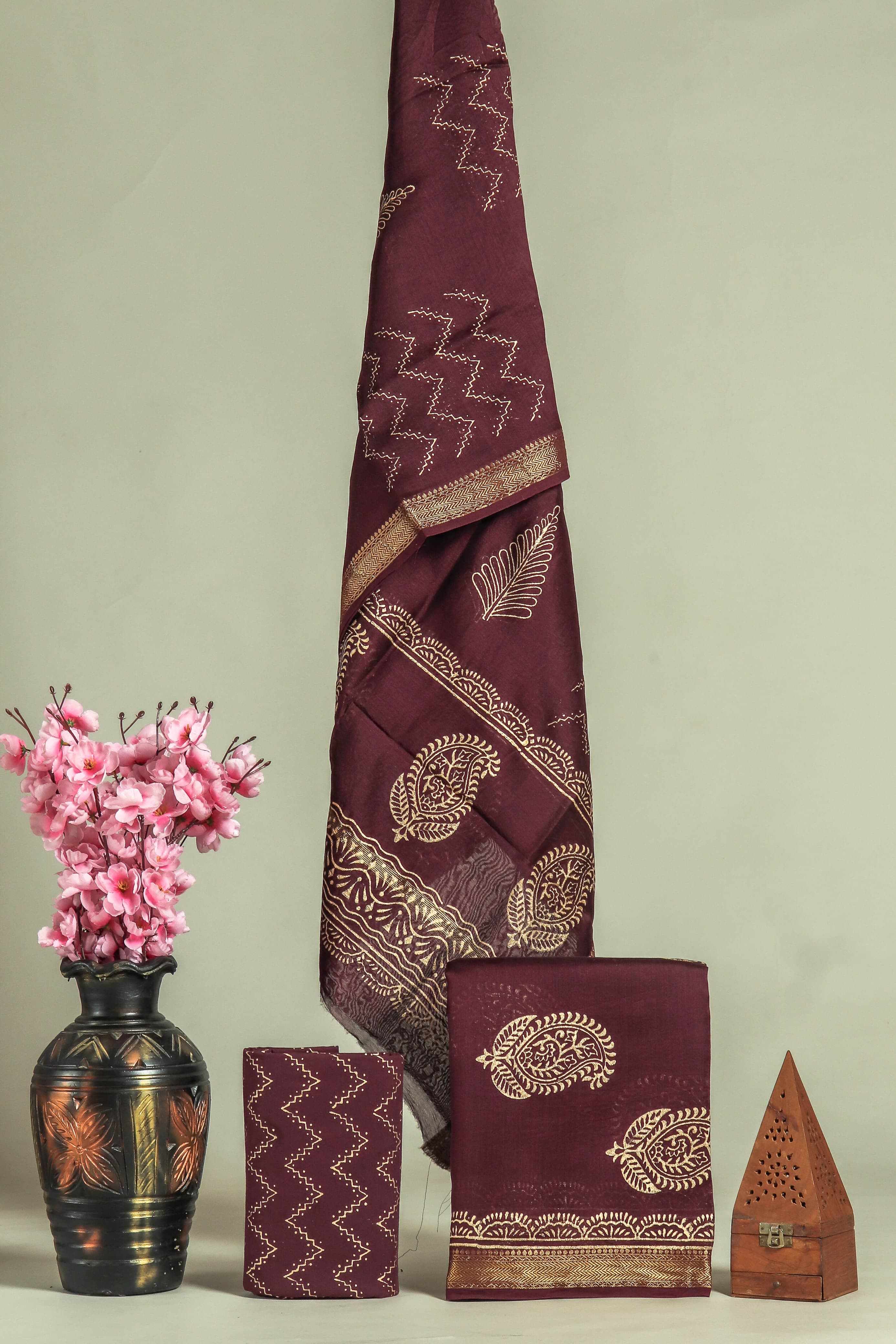 JAIPURI HAND BLOCK PRINTED MAHESHWARI SILK SUIT WITH SILK DUPPATA (MSD37)