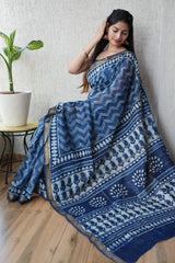 Jaipuri Hand Block Bagru Printed Maheshwari Silk Saree With Blouse (MSS93)