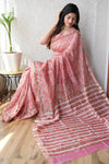 Jaipuri Hand Block Bagru Printed Maheshwari Silk Saree With Blouse (MSS98)
