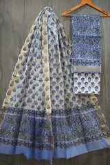 JAIPURI HAND BLOCK PRINTED MAHESHWARI SILK SUIT WITH SILK DUPPATA (MSD71)