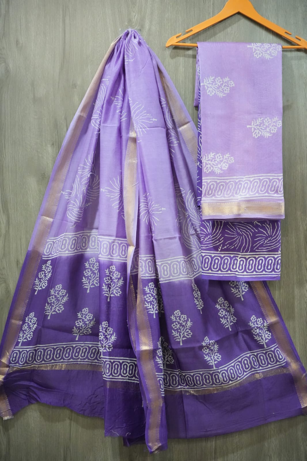 JAIPURI HAND BLOCK PRINTED MAHESHWARI SILK SUIT WITH SILK DUPPATA (MSD74)