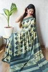 Ajrakh Hand Block Bagru Vanspati Printend Modal Silk Saree with Blouse (CID43)