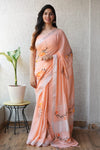 HAND BLOCK BLACK & WHITE PRINTED COTTON LINEN SAREE WITH BLOUSE(LCS104)