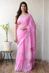HAND BLOCK BLACK & WHITE PRINTED COTTON LINEN SAREE WITH BLOUSE(LCS101)
