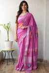 HAND BLOCK BLACK & WHITE PRINTED COTTON LINEN SAREE WITH BLOUSE(LCS102)