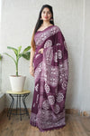 HAND BLOCK BLACK & WHITE PRINTED COTTON LINEN SAREE WITH BLOUSE(LCS103)