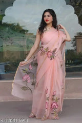 HAND BURSH PAINTED ORGANZA SILK SAREE WITH BLOUSE (CIB30)