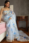 HAND BURSH PAINTED ORGANZA SILK SAREE WITH BLOUSE (CIB13)