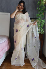 HAND BURSH PAINTED ORGANZA SILK SAREE WITH BLOUSE (CIB25)