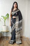 AJRAKH PRINTED PURE DOLA SILK SAREE WITH BLOUSE (MS26)