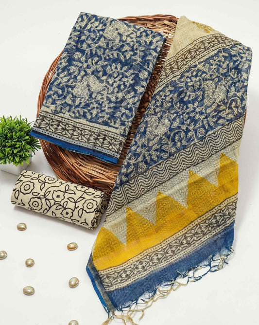 HAND BLOCK PRINTED KOTA DORIYA SUIT WITH KOTA DORIYA DUPPATA (FKS81)