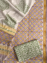 HAND BLOCK PRINTED COTTON 3-PIS SUIT WITH MULMUL DUPPATA (CMS30)