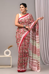 Ajrakh Hand Block Bagru Vanspati Printend Modal Silk Saree with Blouse (CID63)