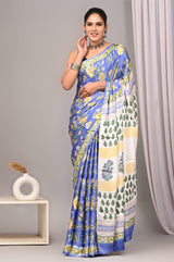 Ajrakh Hand Block Bagru Vanspati Printend Modal Silk Saree with Blouse (CID65)