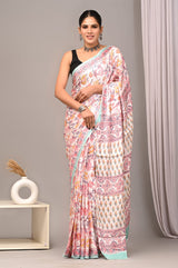 Ajrakh Hand Block Bagru Vanspati Printend Modal Silk Saree with Blouse (CID74)