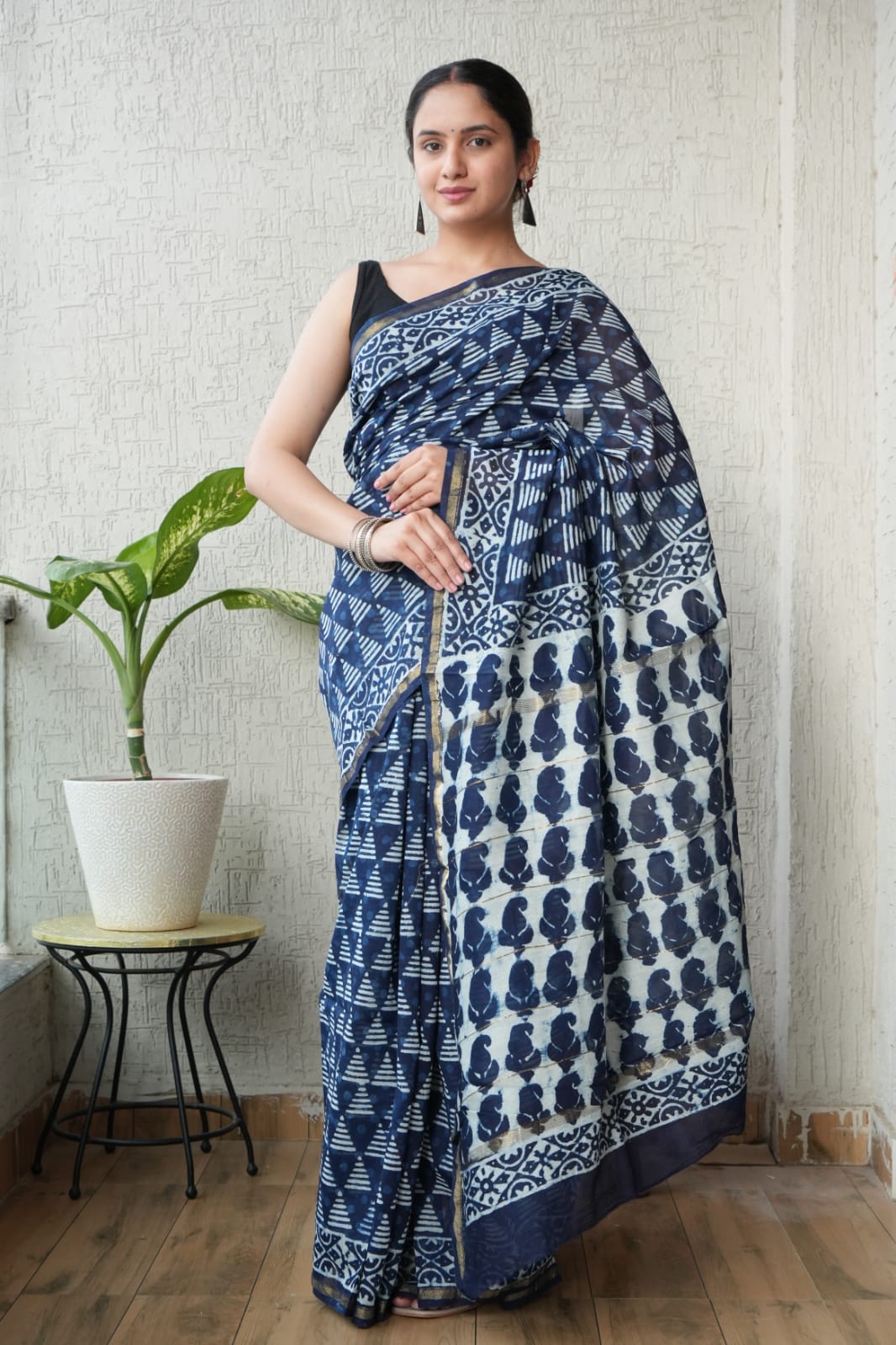 Bagru Hand Block Printed Chanderi Silk Saree with Blouse (CSS97)