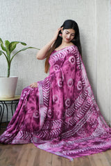 HAND BLOCK BLACK & WHITE PRINTED COTTON LINEN SAREE WITH BLOUSE(LCS145)