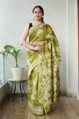 Bagru Hand Block Printed Chanderi Silk Saree with Blouse (CSS109)