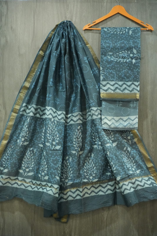 JAIPURI HAND BLOCK PRINTED MAHESHWARI SILK SUIT WITH SILK DUPPATA (MSD94)