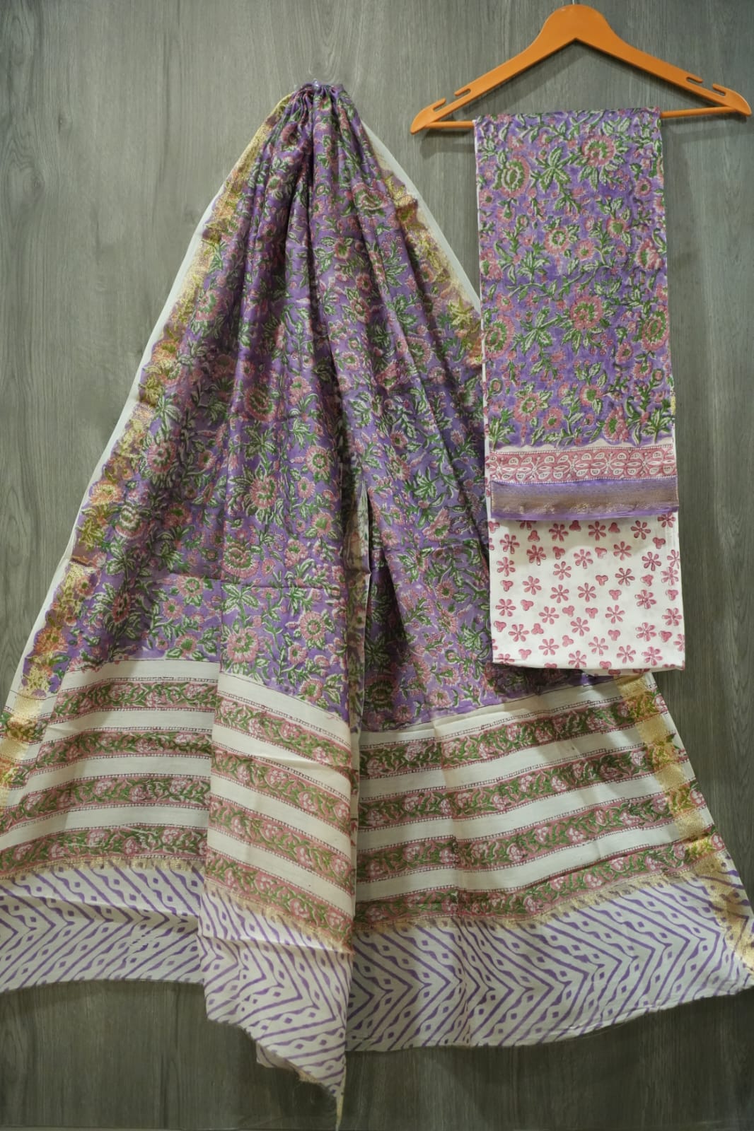 JAIPURI HAND BLOCK PRINTED MAHESHWARI SILK SUIT WITH SILK DUPPATA (MSD105)