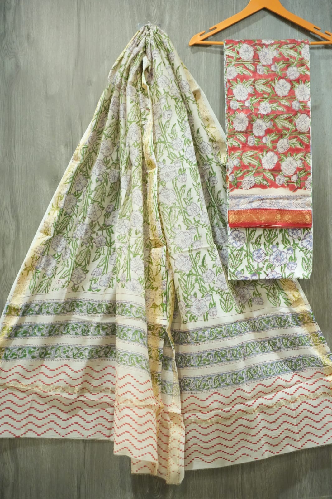 JAIPURI HAND BLOCK PRINTED MAHESHWARI SILK SUIT WITH SILK DUPPATA (MSD97)