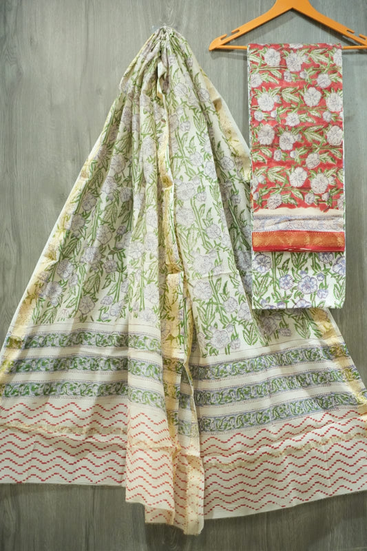 JAIPURI HAND BLOCK PRINTED MAHESHWARI SILK SUIT WITH SILK DUPPATA (MSD97)