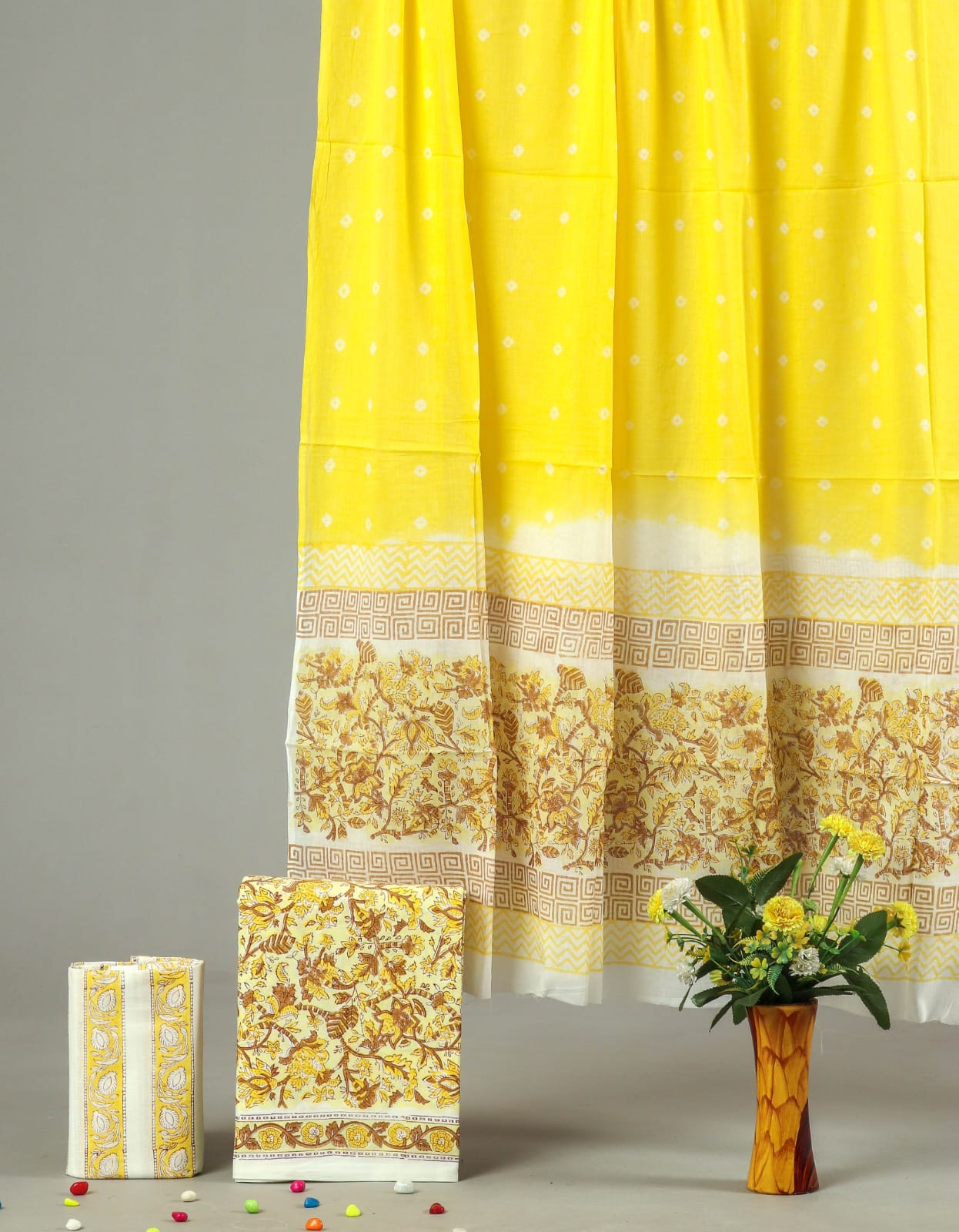 HAND BLOCK PRINTED COTTON 3-PIS SUIT WITH MULMUL DUPPATA (CMS77)