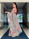 HAND BURSH PAINTED ORGANZA SILK SAREE WITH BLOUSE (CIB32)