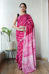 HAND BLOCK BLACK & WHITE PRINTED COTTON LINEN SAREE WITH BLOUSE(LCS155)