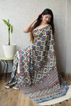 HAND BLOCK PRINTED AJRAKH MODAL SILK SAREE (CIG69)