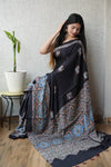HAND BLOCK PRINTED AJRAKH MODAL SILK SAREE (CIG78)