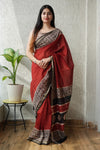 Jaipuri Hand Block Bagru Printed Maheshwari Silk Saree With Blouse (MSS155)