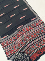 Ajrakh Hand Block Bagru Vanspati Printend Modal Silk Saree with Blouse (CID89)