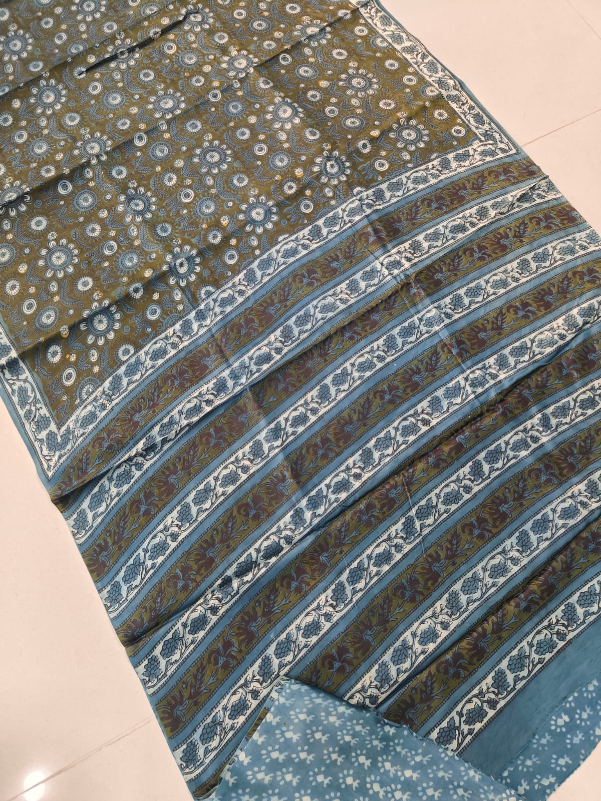 Ajrakh Hand Block Bagru Vanspati Printend Modal Silk Saree with Blouse (CID93)