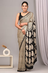 Ajrakh Hand Block Bagru Vanspati Printend Modal Silk Saree with Blouse (CID94)