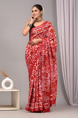 HAND BLOCK BLACK & WHITE PRINTED COTTON LINEN SAREE WITH BLOUSE(LCS174)