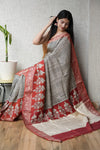 AJRAKH PRINTED PURE DOLA SILK SAREE WITH BLOUSE (MS63)