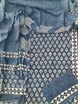 HAND BLOCK PRINTED COTTON 3-PIS SUIT WITH MULMUL DUPPATA (CMS114)