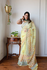 Hand Brush Painted Chiffon Saree with Blouse ( CIA46)