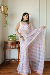 Hand Brush Painted Chiffon Saree with Blouse ( CIA47)